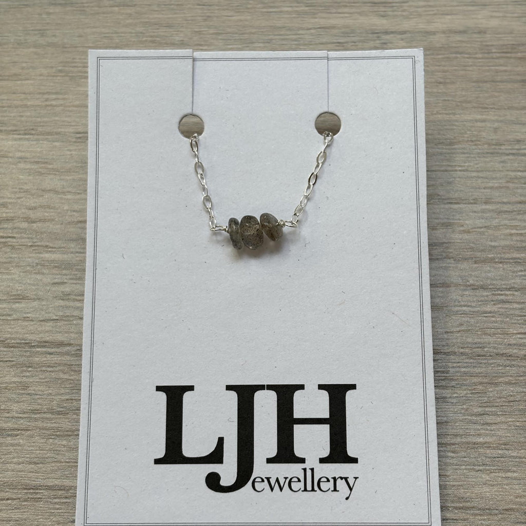 Sterling Silver Small Labradorite Gemstone Bar 16" Necklace