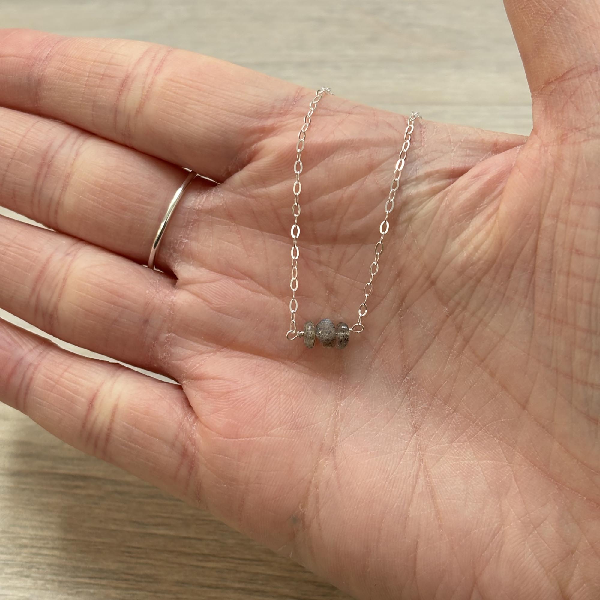 Sterling Silver Small Labradorite Gemstone Bar 16" Necklace