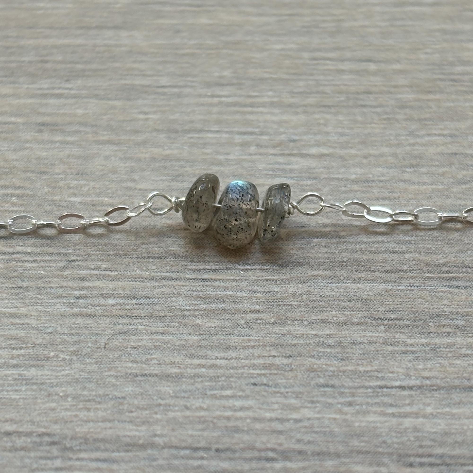 Sterling Silver Small Labradorite Gemstone Bar 16" Necklace