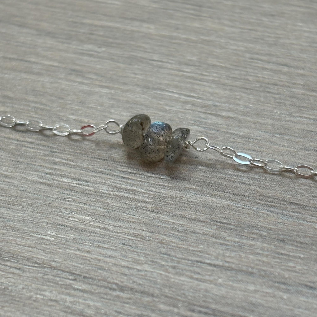 Sterling Silver Small Labradorite Gemstone Bar 16" Necklace