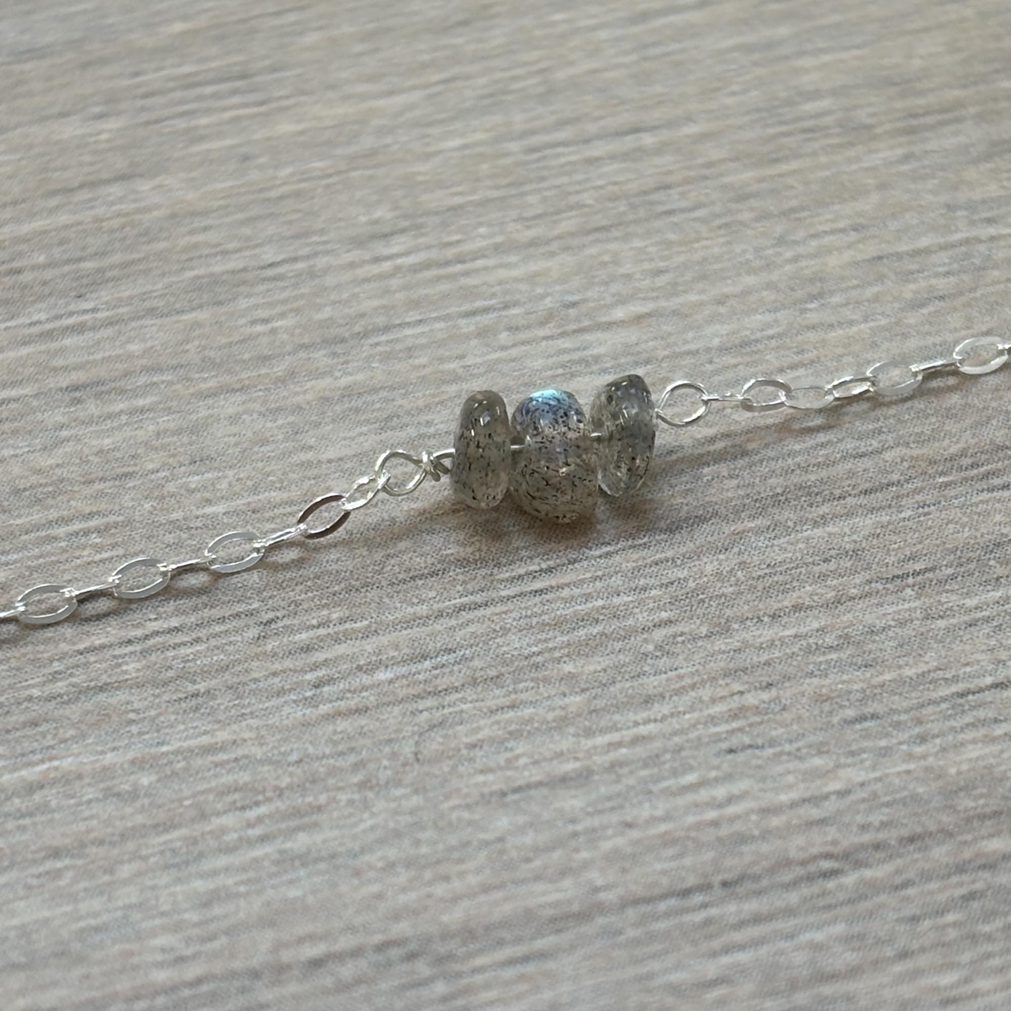 Sterling Silver Small Labradorite Gemstone Bar 16" Necklace