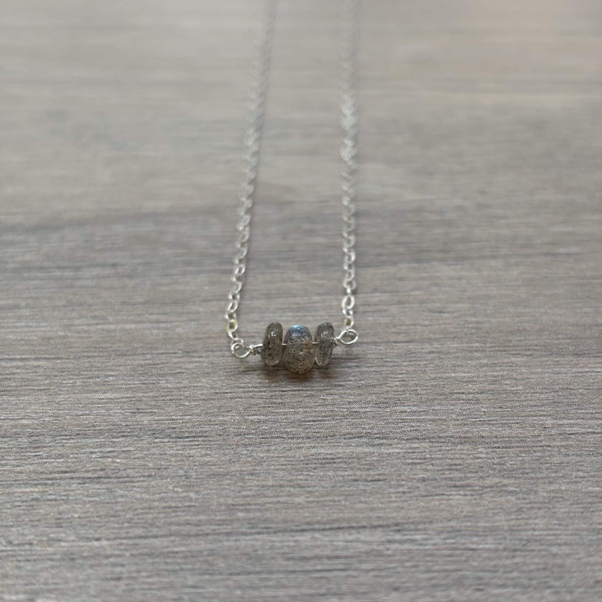 Sterling Silver Small Labradorite Gemstone Bar 16" Necklace