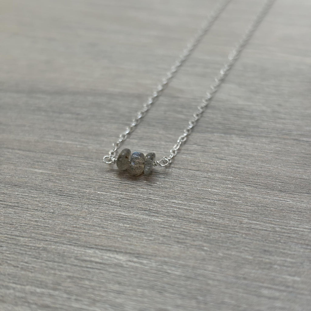 Sterling Silver Small Labradorite Gemstone Bar 16" Necklace