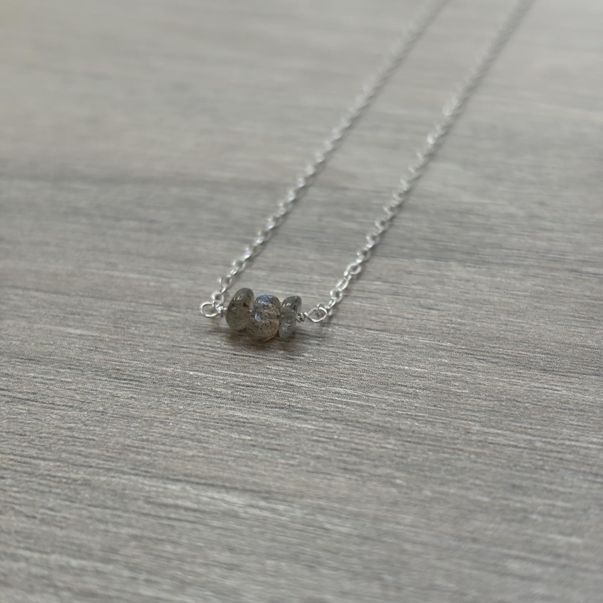 Sterling Silver Small Labradorite Gemstone Bar 16" Necklace