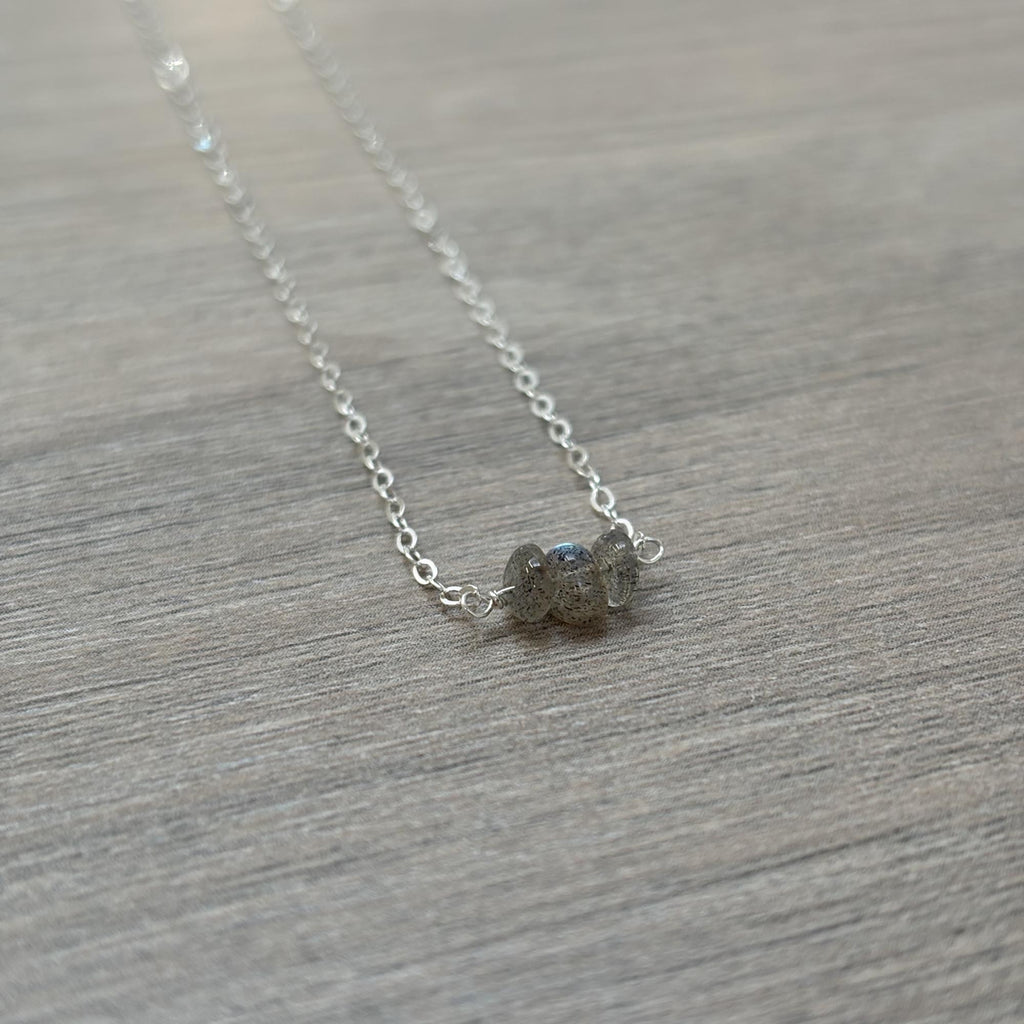 Sterling Silver Small Labradorite Gemstone Bar 16" Necklace