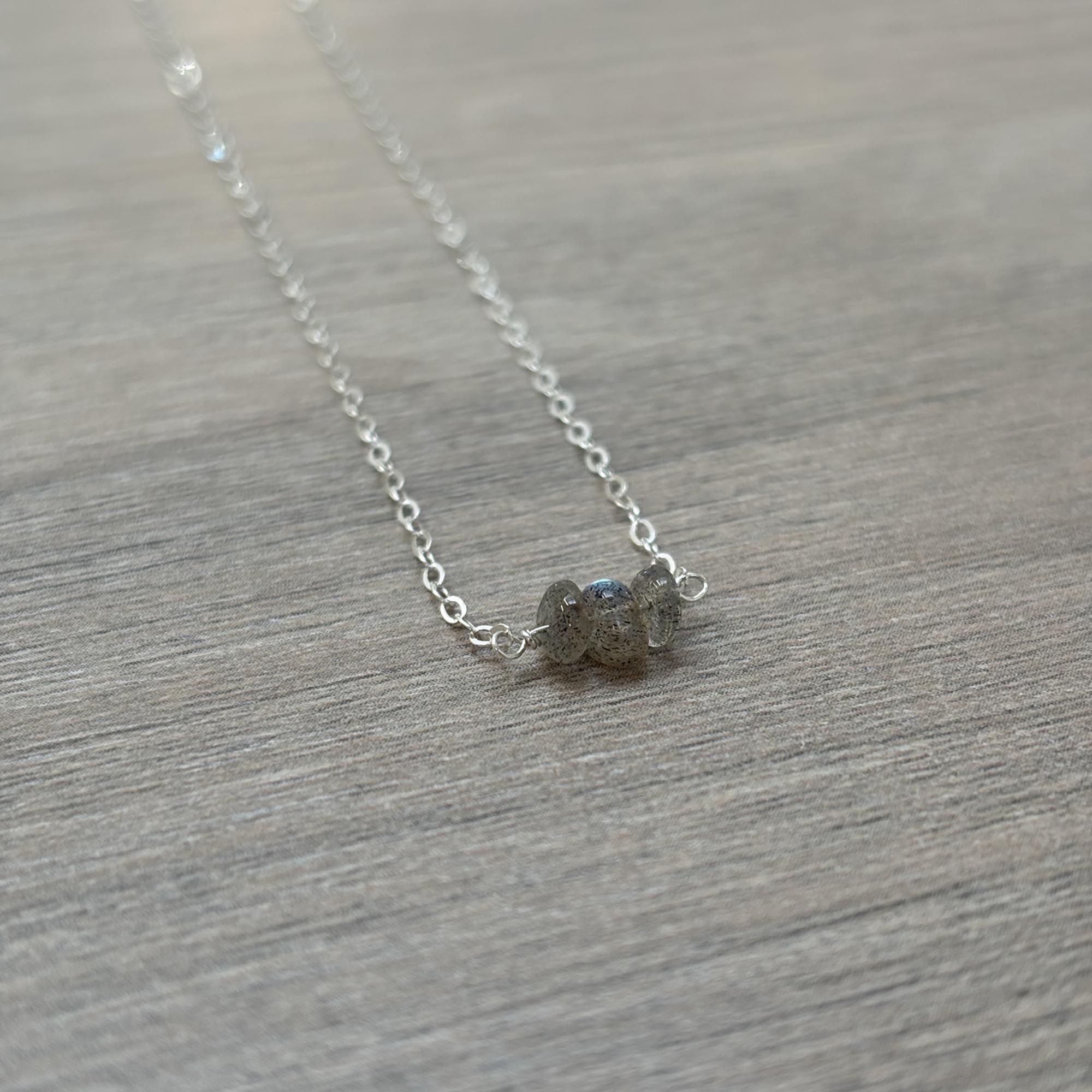 Sterling Silver Small Labradorite Gemstone Bar 16" Necklace