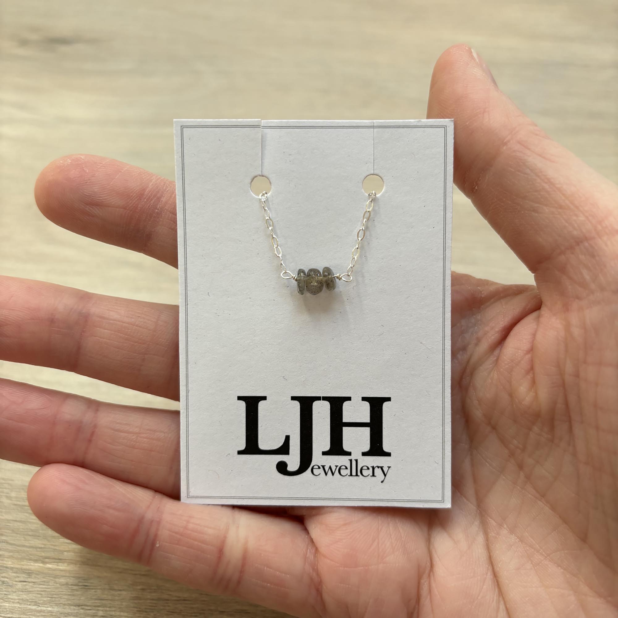 Sterling Silver Small Labradorite Gemstone Bar 16" Necklace