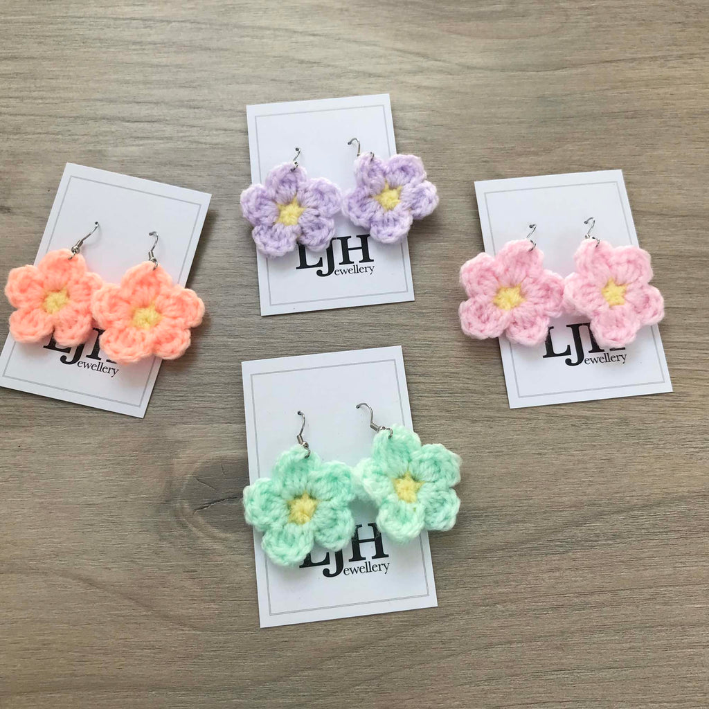 Daisy Crochet Flower Surgical Steel Hook Earrings