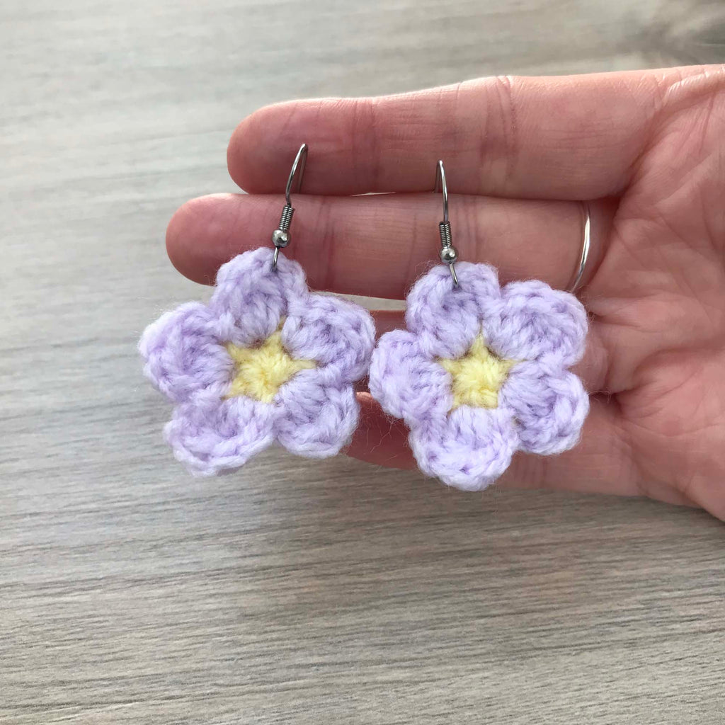 Daisy Crochet Flower Surgical Steel Hook Earrings