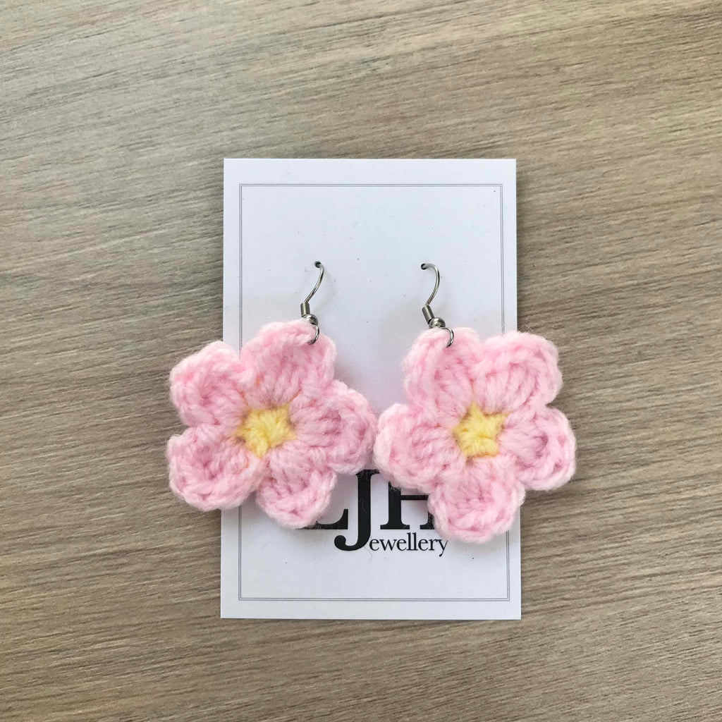Daisy Crochet Flower Surgical Steel Hook Earrings