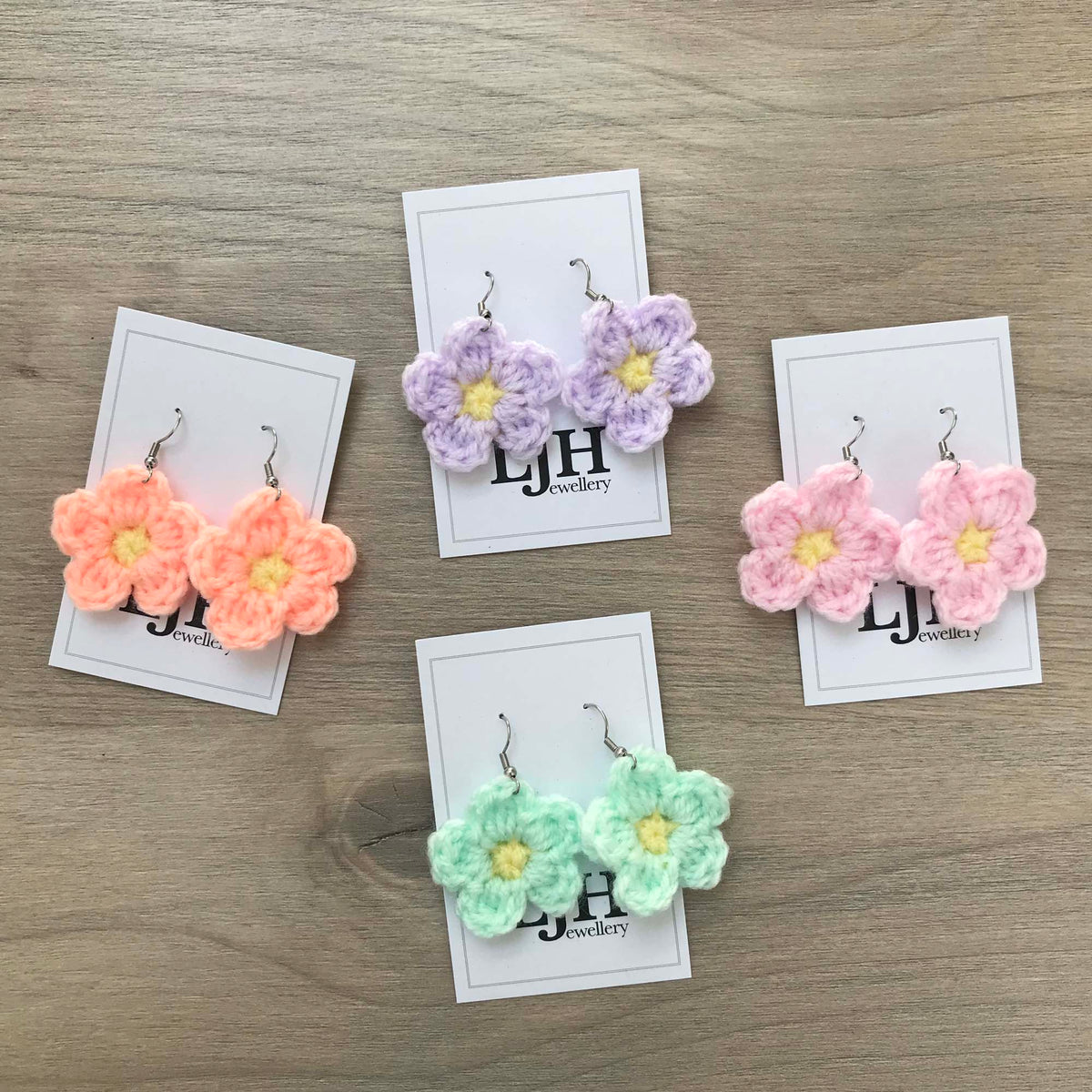 Daisy Crochet Flower Surgical Steel Hook Earrings