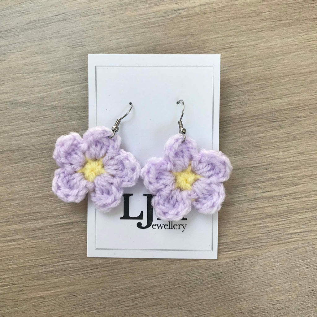 Daisy Crochet Flower Surgical Steel Hook Earrings