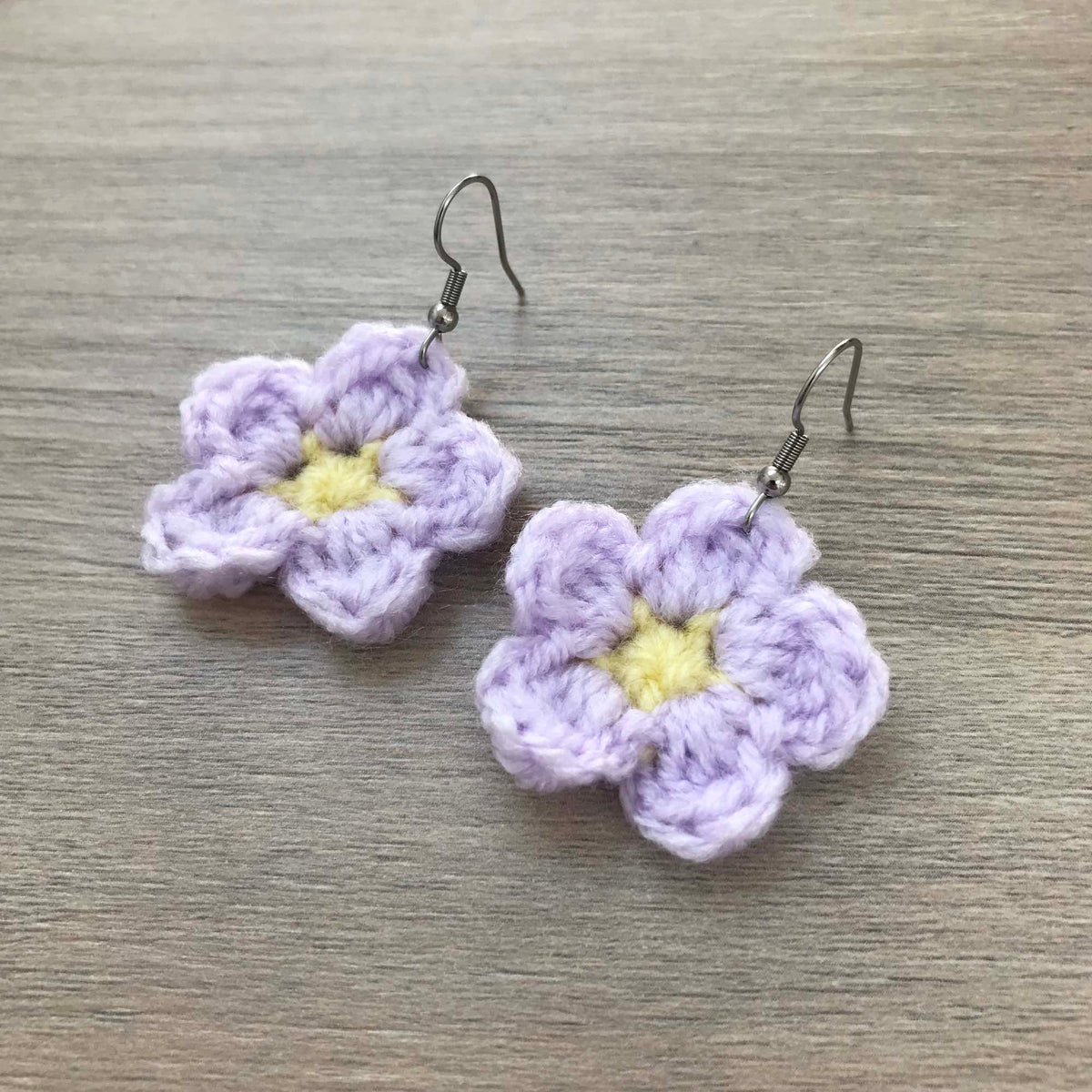 Daisy Crochet Flower Surgical Steel Hook Earrings