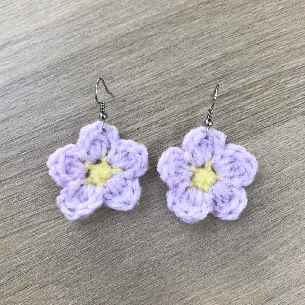 Daisy Crochet Flower Surgical Steel Hook Earrings