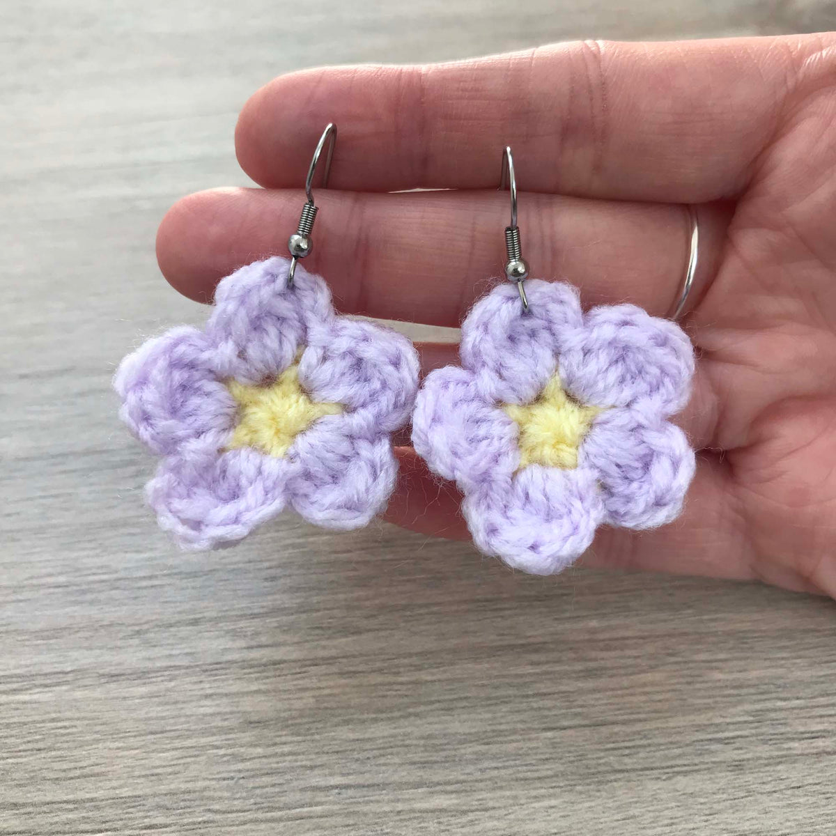 Daisy Crochet Flower Surgical Steel Hook Earrings