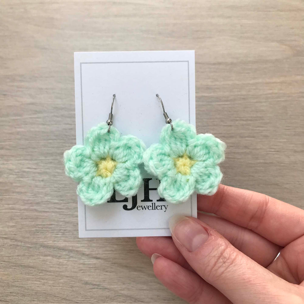 Daisy Crochet Flower Surgical Steel Hook Earrings